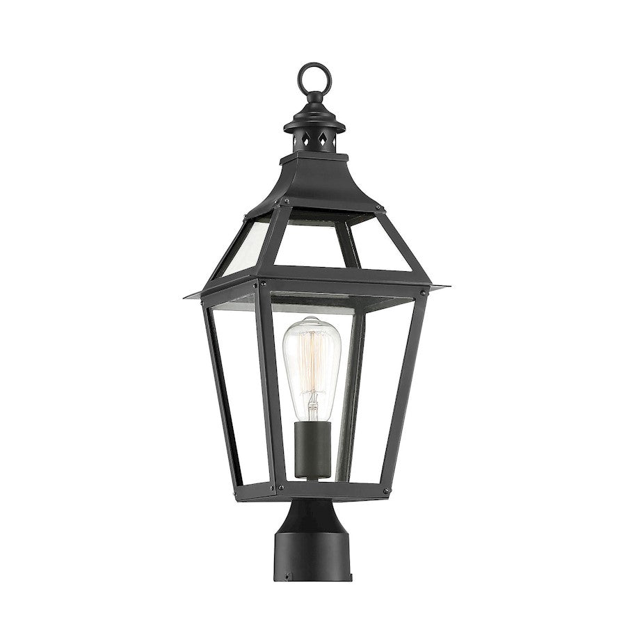 Savoy House Jackson 1Lt Outdoor Post Lantern, Black/Gold Highlights