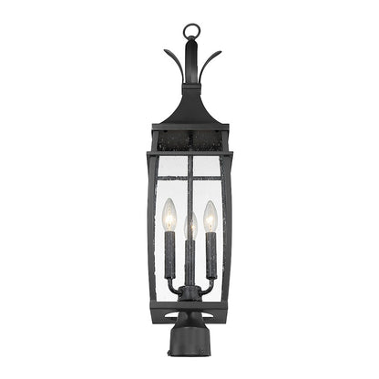 Savoy House Montpelier 3 Light Outdoor Post Lantern, Black/Clear