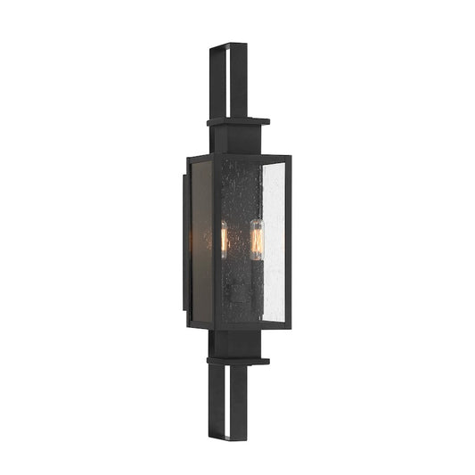 Savoy House Ascott 2 Light Outdoor Wall Lantern, Black/Clear Seeded - 5-826-BK