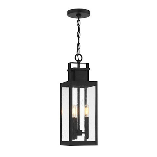 Savoy House Ascott 3Lt Outdoor Hanging Lantern, Black/Clear Seeded