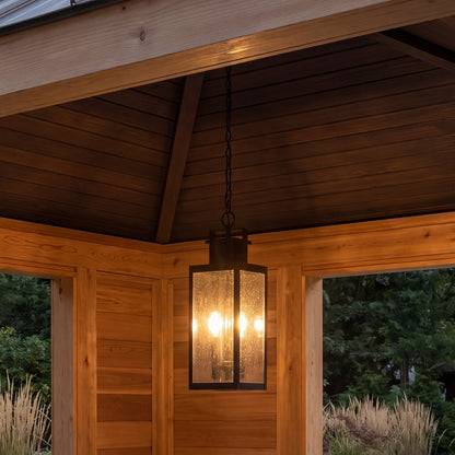 Savoy House Ascott 3Lt Outdoor Hanging Lantern, Black/Clear Seeded