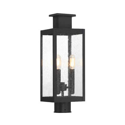 Savoy House Ascott 3 Light Outdoor Post Lantern, Black/Clear Seeded