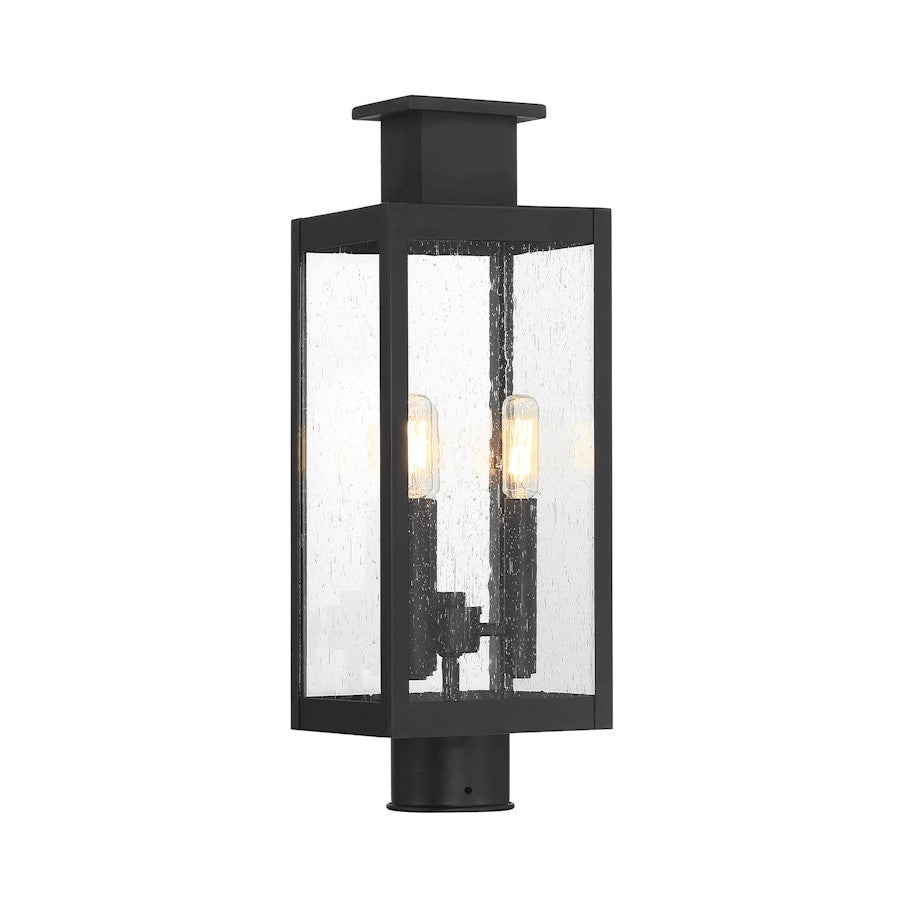 Savoy House Ascott 3 Light Outdoor Post Lantern, Black/Clear Seeded