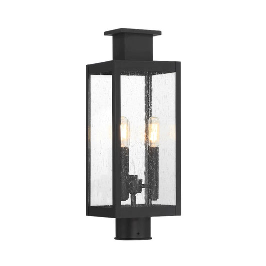 Savoy House Ascott 3 Light Outdoor Post Lantern, Black/Clear Seeded