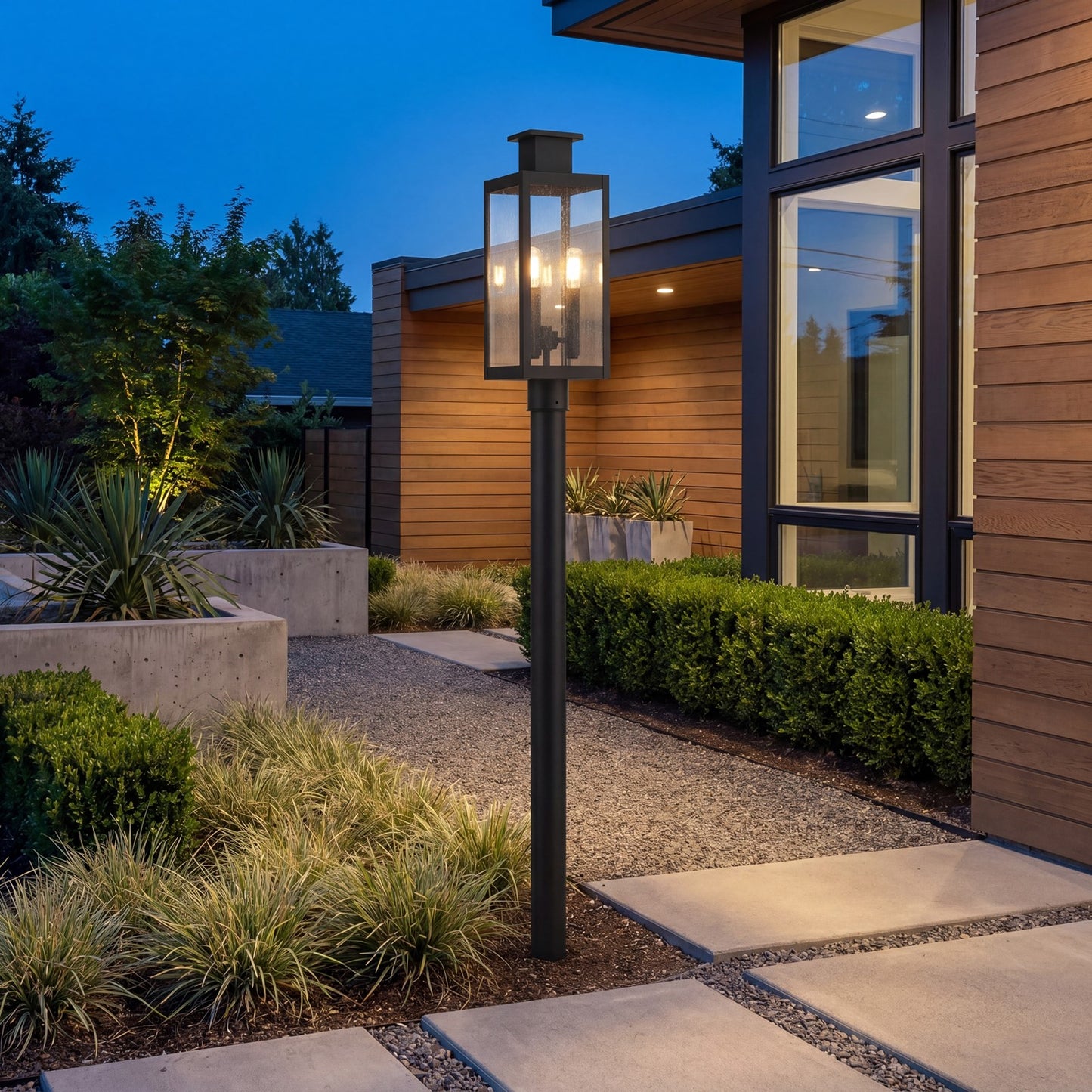 Savoy House Ascott 3 Light Outdoor Post Lantern, Black/Clear Seeded