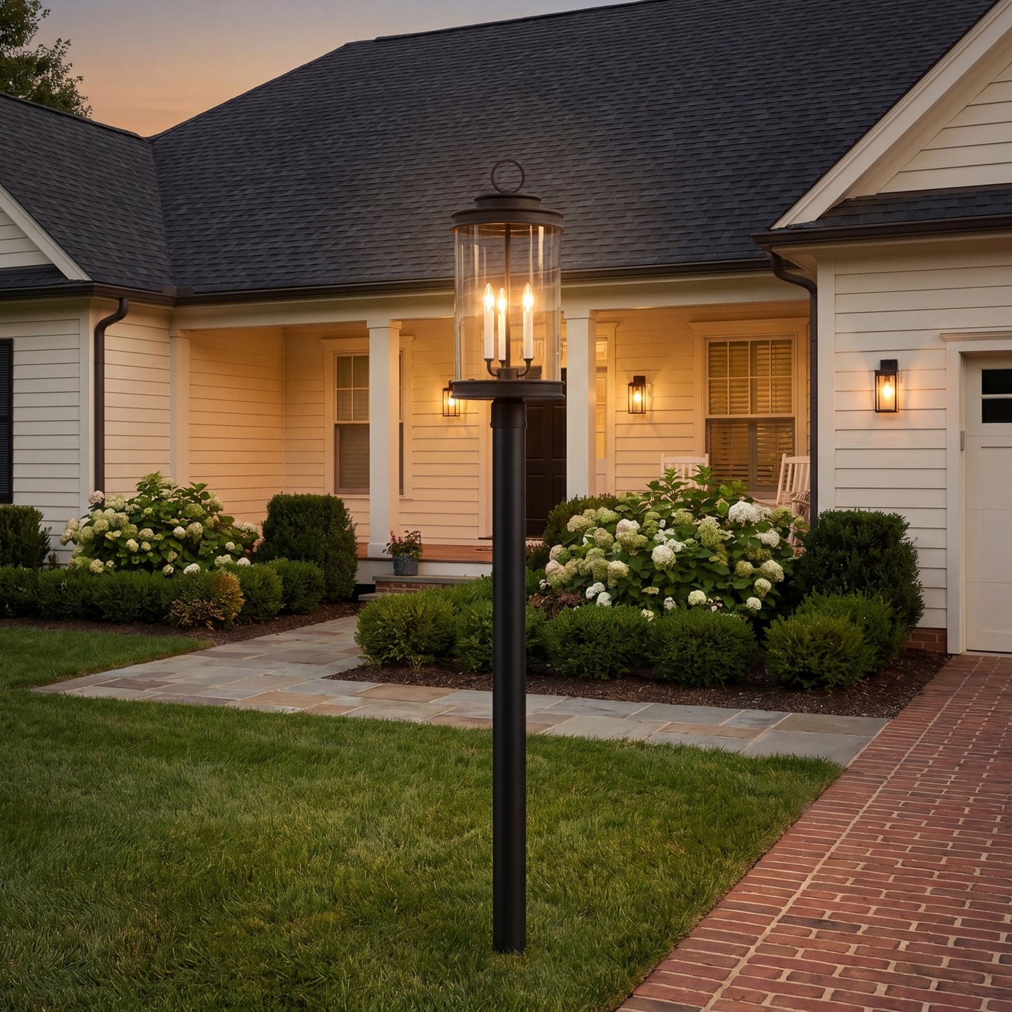 Savoy House Englewood 3 Light Outdoor Post Lantern, Black/Clear