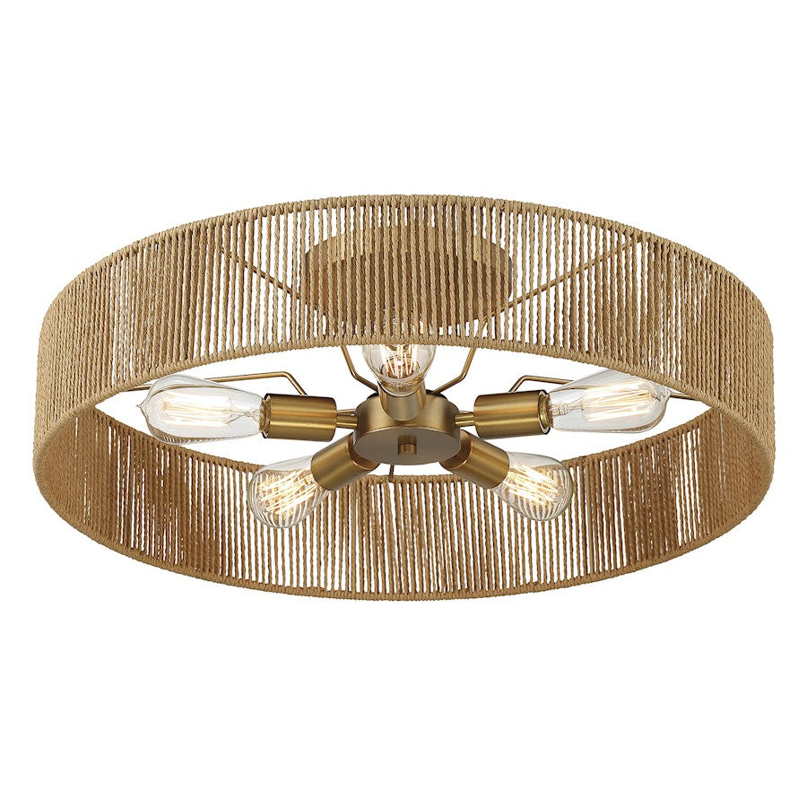 Savoy House Ashe 5-Light Ceiling Light, Warm Brass/Rope