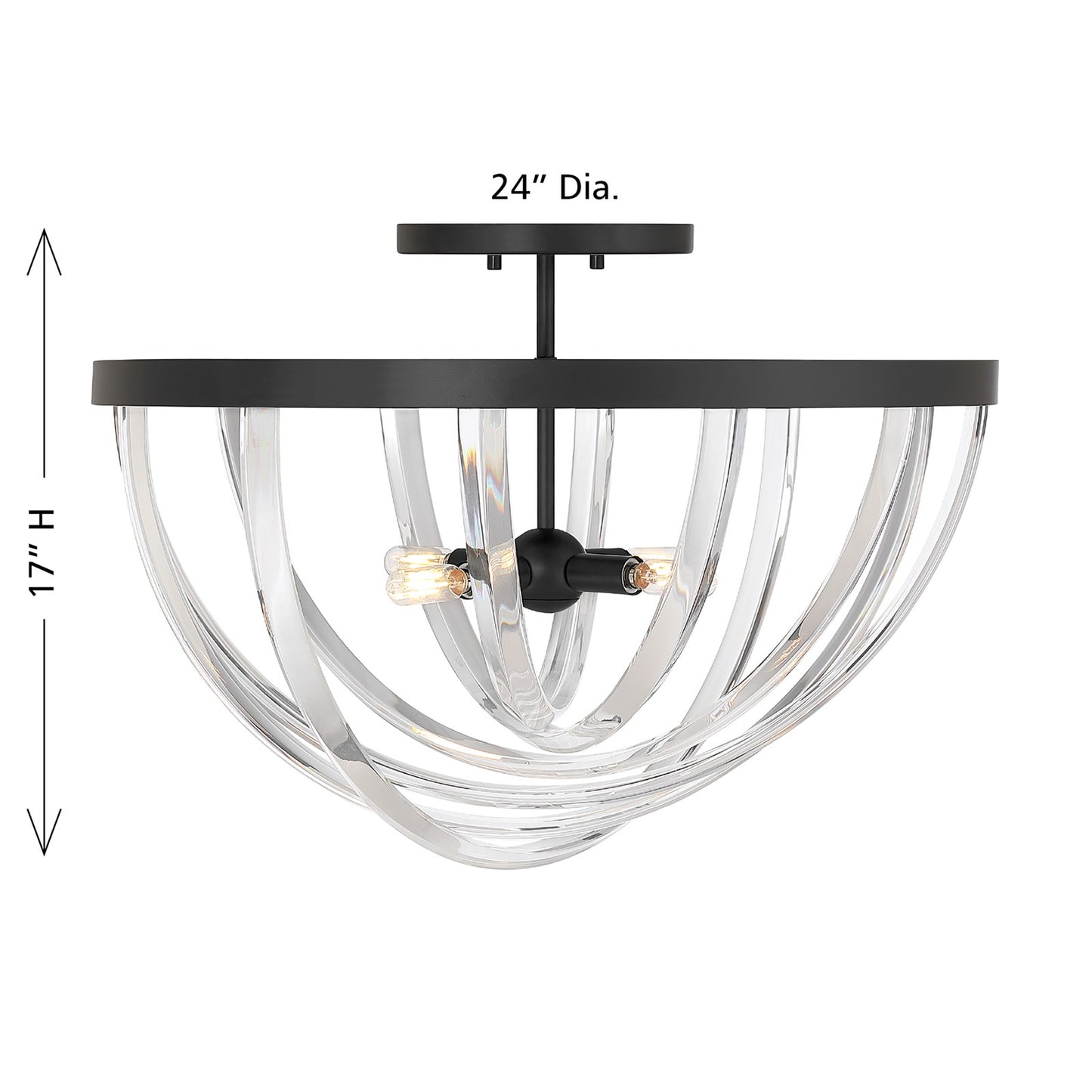 Savoy House Jennings 24in 4-Light Semi-Flush Mount | Modern & Glam Matte Black and Acrylic | Foyer & Bedroom Ceiling Light | 24 x 24 | Model 6-1777-4-89