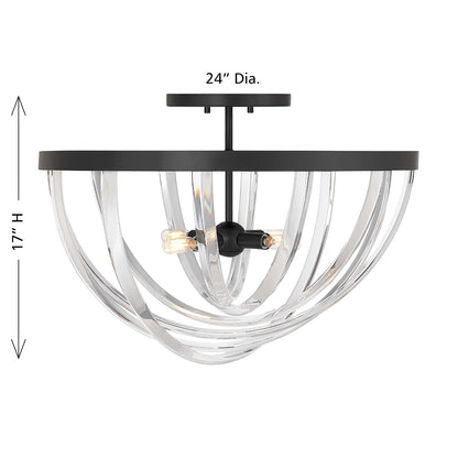 Savoy House Jennings 24in 4-Light Semi-Flush Mount | Modern & Glam Matte Black and Acrylic | Foyer & Bedroom Ceiling Light | 24 x 24 | Model 6-1777-4-89