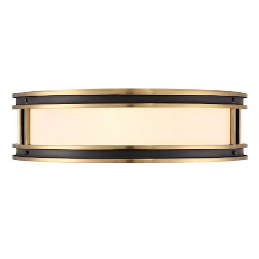 Savoy House Alberti 4 Light Flush Mount, Black/Brass/White Opal
