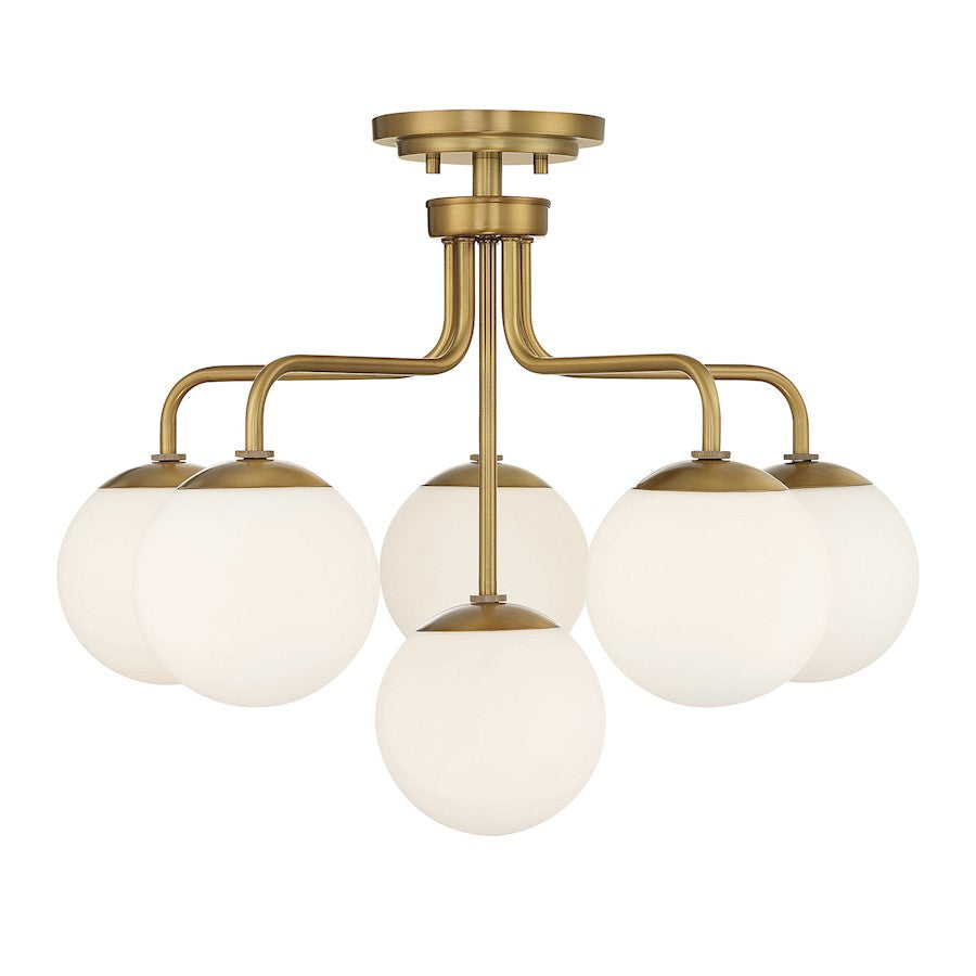 Savoy House Marco 6-Light Ceiling Light, Warm Brass/Opal