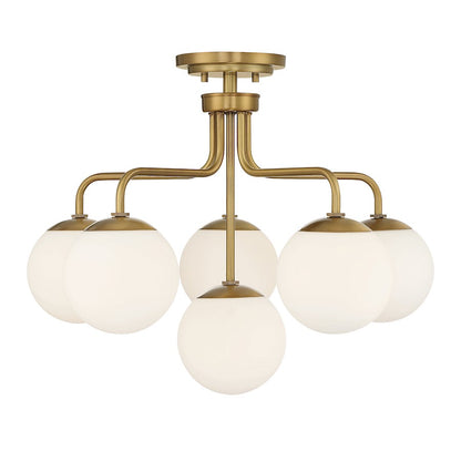 Savoy House Marco 6-Light Ceiling Light, Warm Brass/Opal