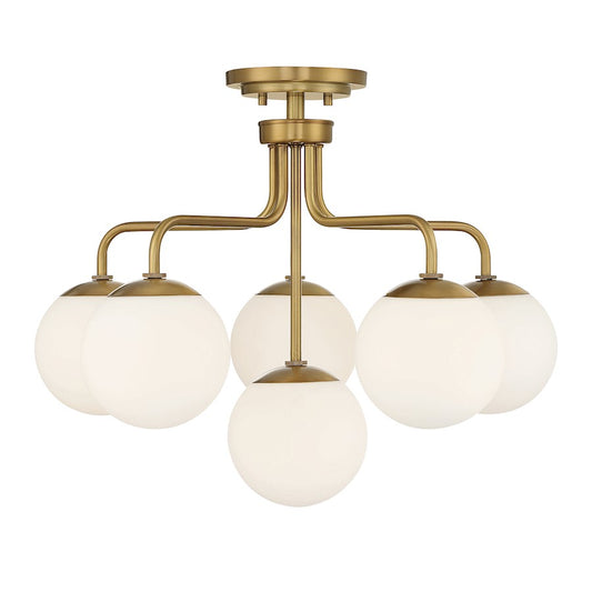 Savoy House Marco 6-Light Ceiling Light, Warm Brass/Opal
