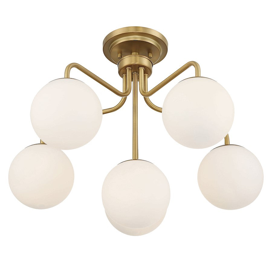 Savoy House Marco 6-Light Ceiling Light, Warm Brass/Opal