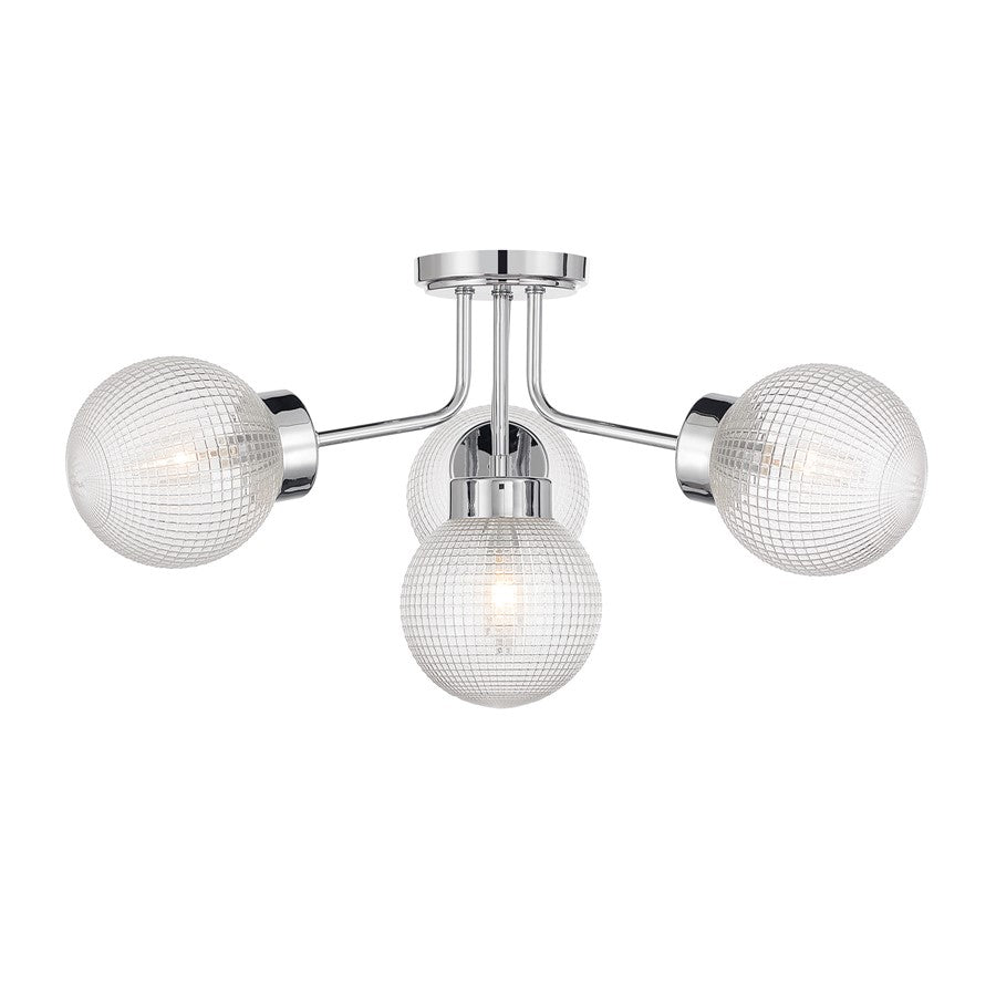 Savoy House Coral 4 Lt Semi-Flush, Chrome/Clear Textured, Chrome