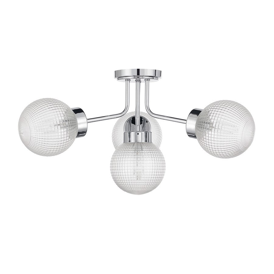 Savoy House Coral 4 Lt Semi-Flush, Chrome/Clear Textured, Chrome