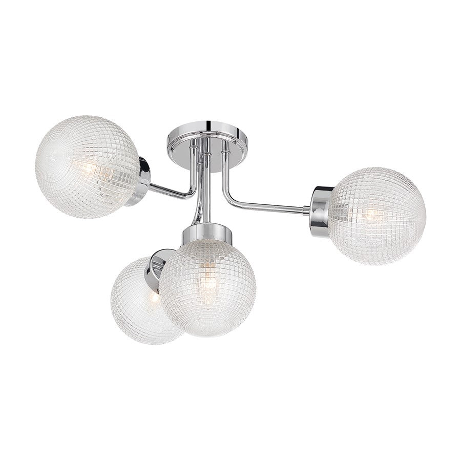 Savoy House Coral 4 Lt Semi-Flush, Chrome/Clear Textured, Chrome