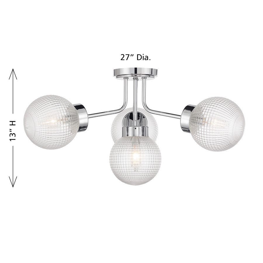 Savoy House Coral 4 Lt Semi-Flush, Chrome/Clear Textured, Chrome
