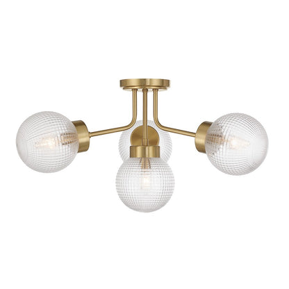 Savoy House Coral 4Lt Semi-Flush, Clear, Warm Brass