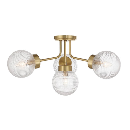 Savoy House Coral 4Lt Semi-Flush, Clear, Warm Brass