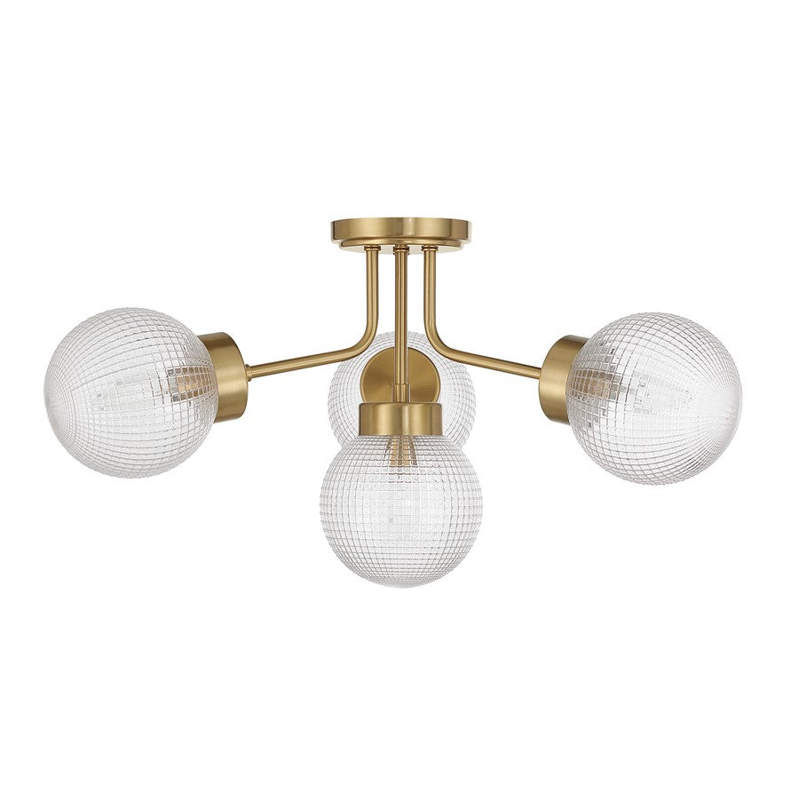 Savoy House Coral 4Lt Semi-Flush, Clear, Warm Brass