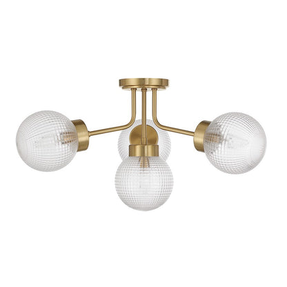 Savoy House Coral 4Lt Semi-Flush, Clear, Warm Brass