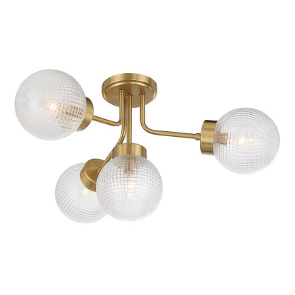 Savoy House Coral 4Lt Semi-Flush, Clear, Warm Brass