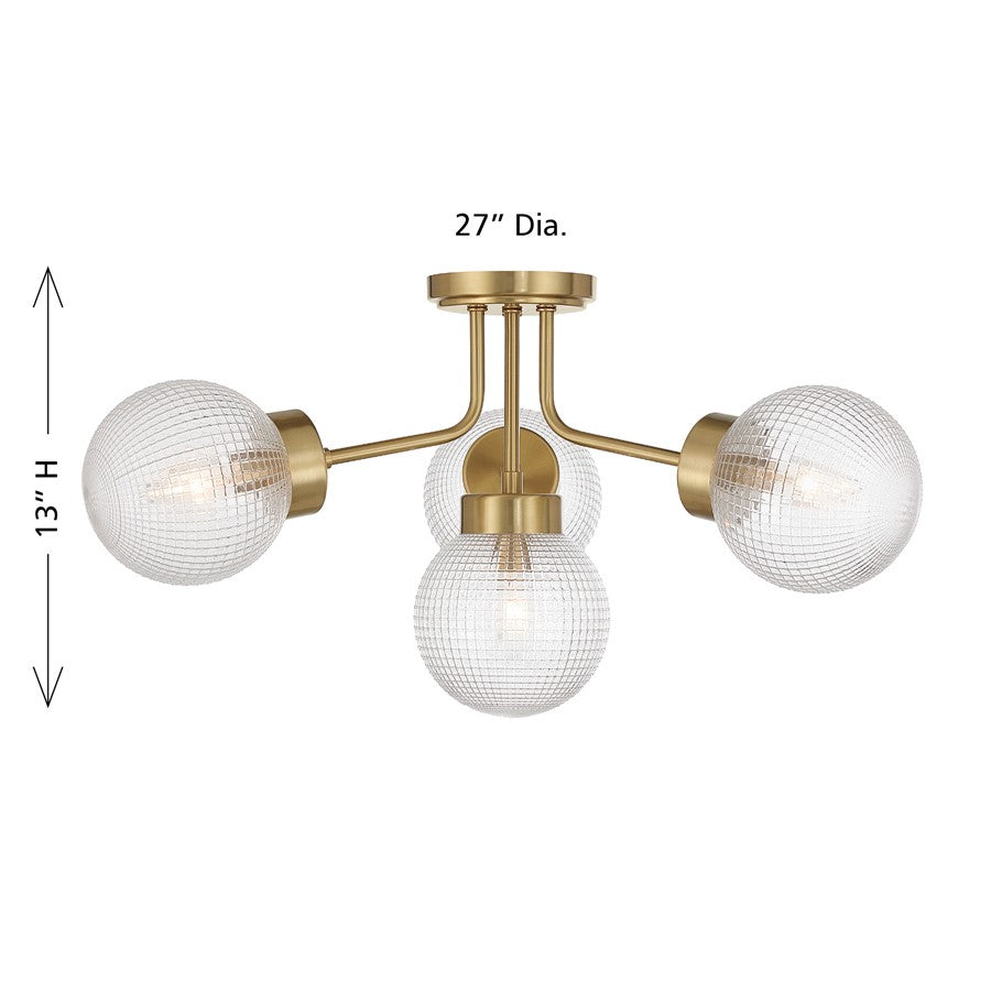 Savoy House Coral 4Lt Semi-Flush, Clear, Warm Brass