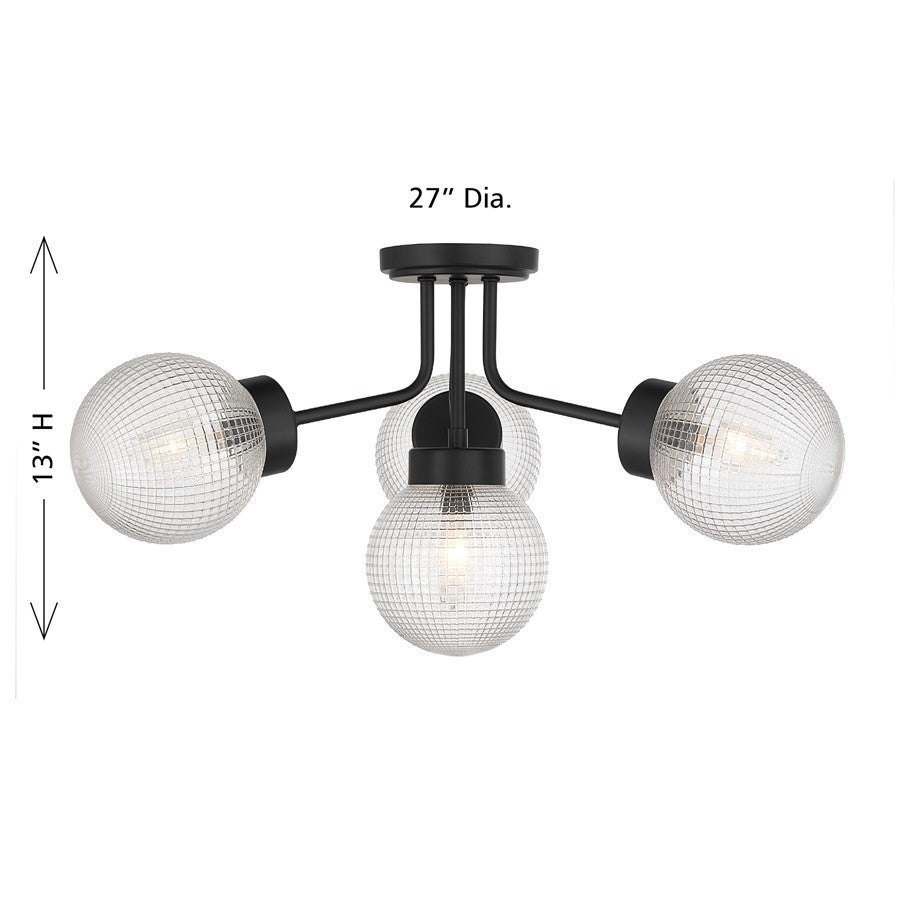 Savoy House Coral 4Lt Semi-Flush, Clear Matrix, Matte Black