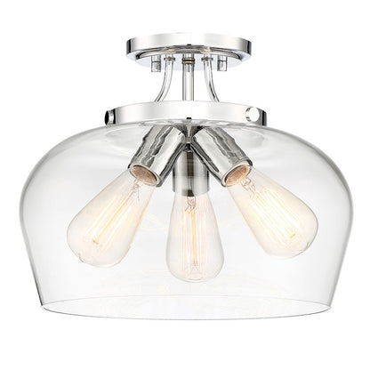 Savoy House Octave 3-Light Semi-Flush Mount | Warm Brass Metal & Clear Glass | Foyer, Hallway & Bedroom Ceiling Light | 60W per Bulb, Dimmable, E26 Base | Model 6-4035-3-322