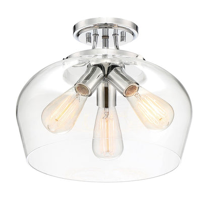 Savoy House Octave 3-Light Semi-Flush Mount | Warm Brass Metal & Clear Glass | Foyer, Hallway & Bedroom Ceiling Light | 60W per Bulb, Dimmable, E26 Base | Model 6-4035-3-322