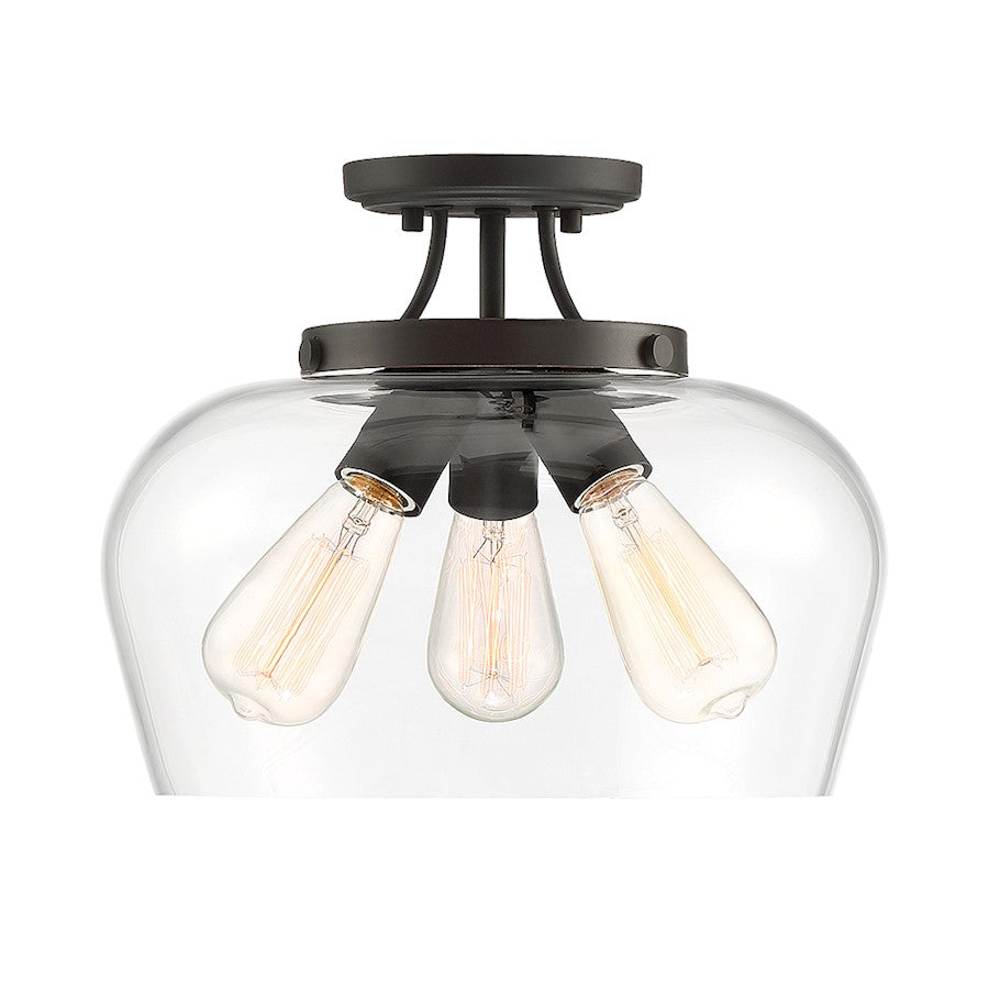 Savoy House Octave 3-Light Semi-Flush Mount | Warm Brass Metal & Clear Glass | Foyer, Hallway & Bedroom Ceiling Light | 60W per Bulb, Dimmable, E26 Base | Model 6-4035-3-322