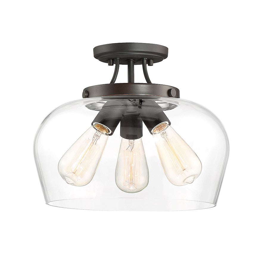 Savoy House Octave 3-Light Semi-Flush Mount | Warm Brass Metal & Clear Glass | Foyer, Hallway & Bedroom Ceiling Light | 60W per Bulb, Dimmable, E26 Base | Model 6-4035-3-322