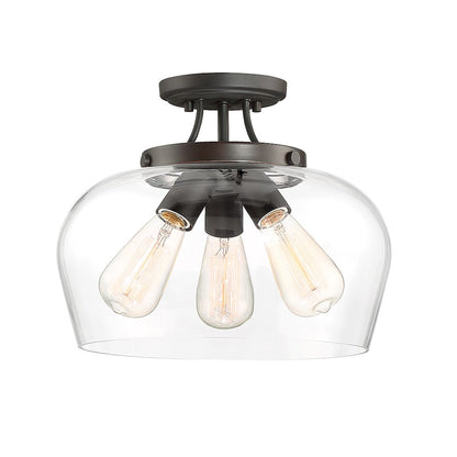 Savoy House Octave 3-Light Semi-Flush Mount | Warm Brass Metal & Clear Glass | Foyer, Hallway & Bedroom Ceiling Light | 60W per Bulb, Dimmable, E26 Base | Model 6-4035-3-322