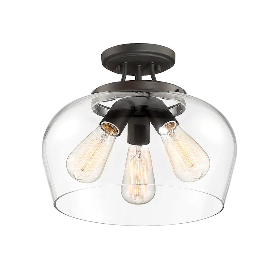 Savoy House Octave 3-Light Semi-Flush Mount | Warm Brass Metal & Clear Glass | Foyer, Hallway & Bedroom Ceiling Light | 60W per Bulb, Dimmable, E26 Base | Model 6-4035-3-322