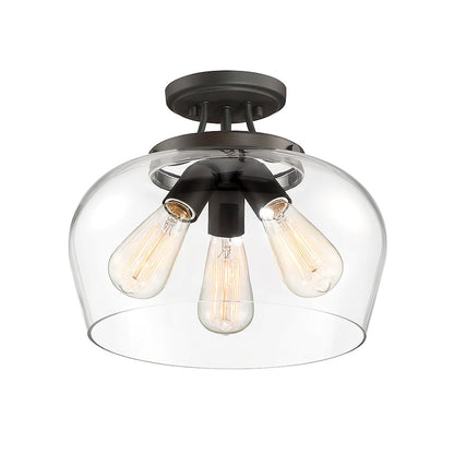 Savoy House Octave 3-Light Semi-Flush Mount | Warm Brass Metal & Clear Glass | Foyer, Hallway & Bedroom Ceiling Light | 60W per Bulb, Dimmable, E26 Base | Model 6-4035-3-322