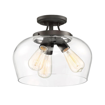 Savoy House Octave 3-Light Semi-Flush Mount | Warm Brass Metal & Clear Glass | Foyer, Hallway & Bedroom Ceiling Light | 60W per Bulb, Dimmable, E26 Base | Model 6-4035-3-322