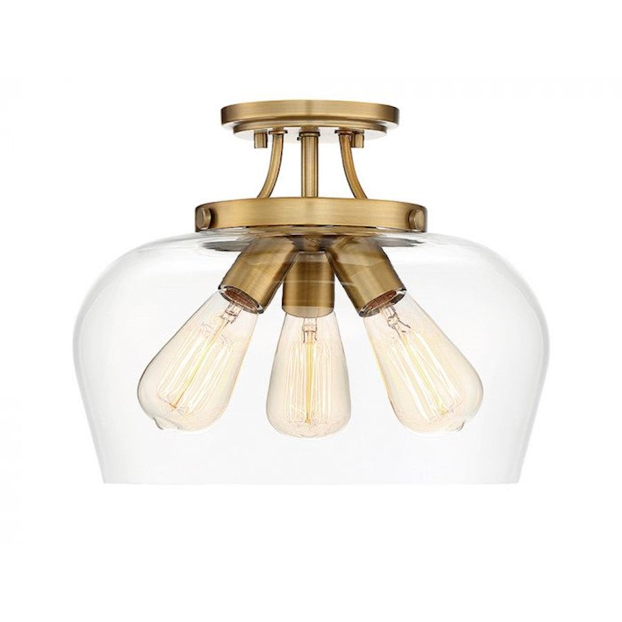 Savoy House Octave 3-Light Semi-Flush Mount | Warm Brass Metal & Clear Glass | Foyer, Hallway & Bedroom Ceiling Light | 60W per Bulb, Dimmable, E26 Base | Model 6-4035-3-322