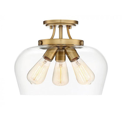 Savoy House Octave 3-Light Semi-Flush Mount | Warm Brass Metal & Clear Glass | Foyer, Hallway & Bedroom Ceiling Light | 60W per Bulb, Dimmable, E26 Base | Model 6-4035-3-322