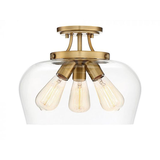 Savoy House Octave 3-Light Semi-Flush Mount | Warm Brass Metal & Clear Glass | Foyer, Hallway & Bedroom Ceiling Light | 60W per Bulb, Dimmable, E26 Base | Model 6-4035-3-322