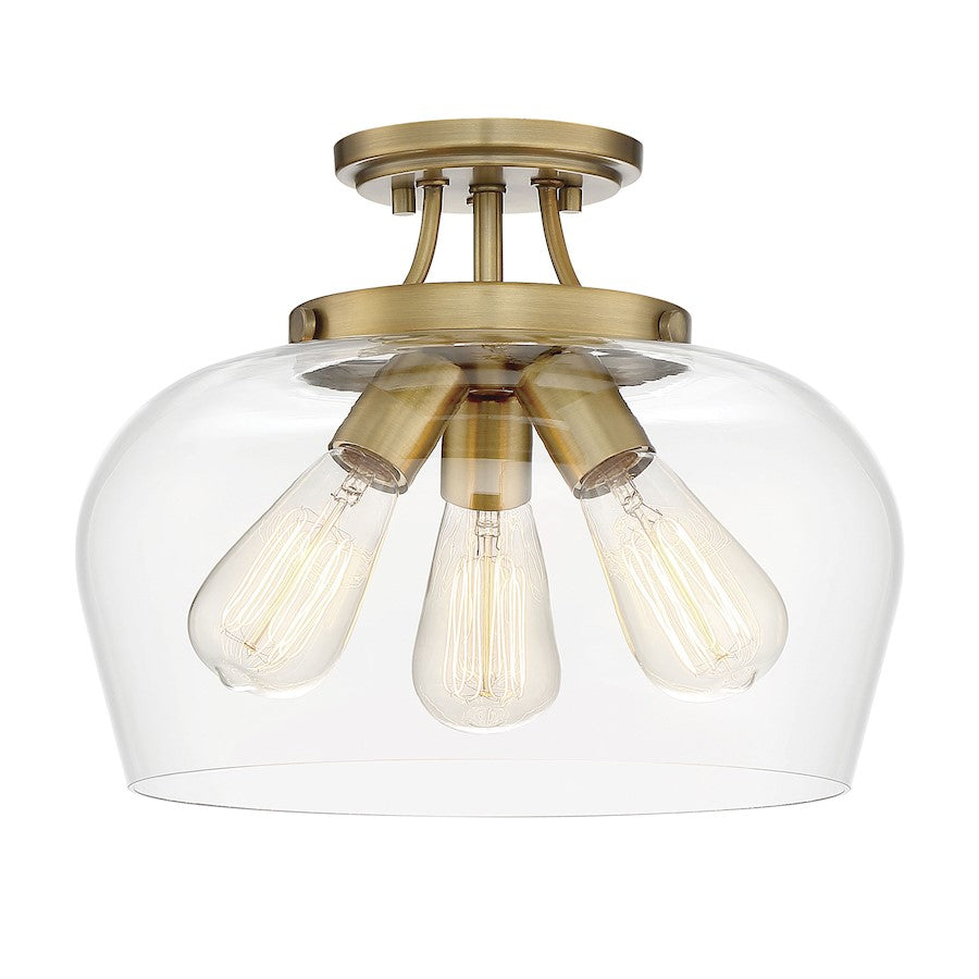 Savoy House Octave 3-Light Semi-Flush Mount | Warm Brass Metal & Clear Glass | Foyer, Hallway & Bedroom Ceiling Light | 60W per Bulb, Dimmable, E26 Base | Model 6-4035-3-322