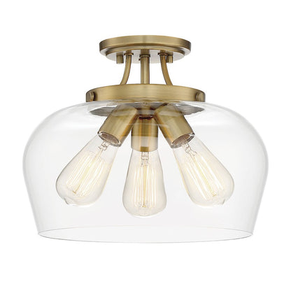 Savoy House Octave 3-Light Semi-Flush Mount | Warm Brass Metal & Clear Glass | Foyer, Hallway & Bedroom Ceiling Light | 60W per Bulb, Dimmable, E26 Base | Model 6-4035-3-322