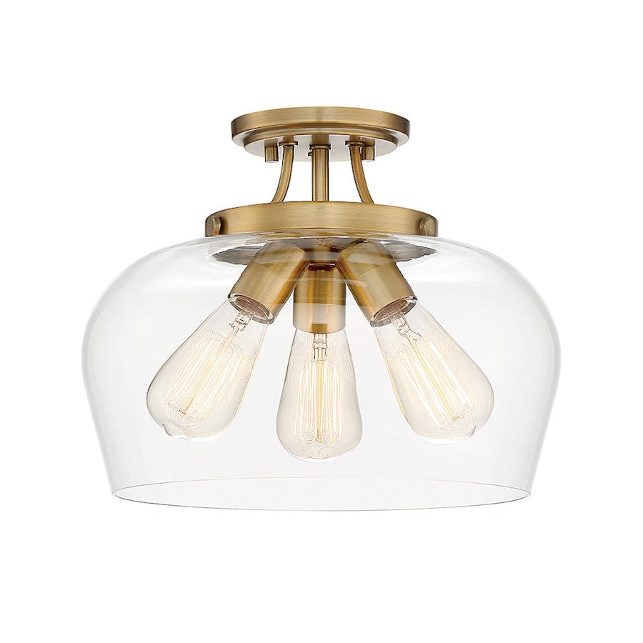Savoy House Octave 3-Light Semi-Flush Mount | Warm Brass Metal & Clear Glass | Foyer, Hallway & Bedroom Ceiling Light | 60W per Bulb, Dimmable, E26 Base | Model 6-4035-3-322