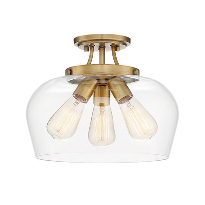 Savoy House Octave 3-Light Semi-Flush Mount | Warm Brass Metal & Clear Glass | Foyer, Hallway & Bedroom Ceiling Light | 60W per Bulb, Dimmable, E26 Base | Model 6-4035-3-322