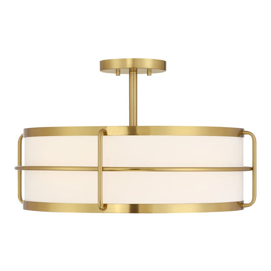 Savoy House Chauncey 4 Light Semi-Flush, Warm Brass/White