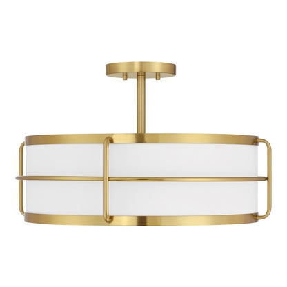 Savoy House Chauncey 4 Light Semi-Flush, Warm Brass/White
