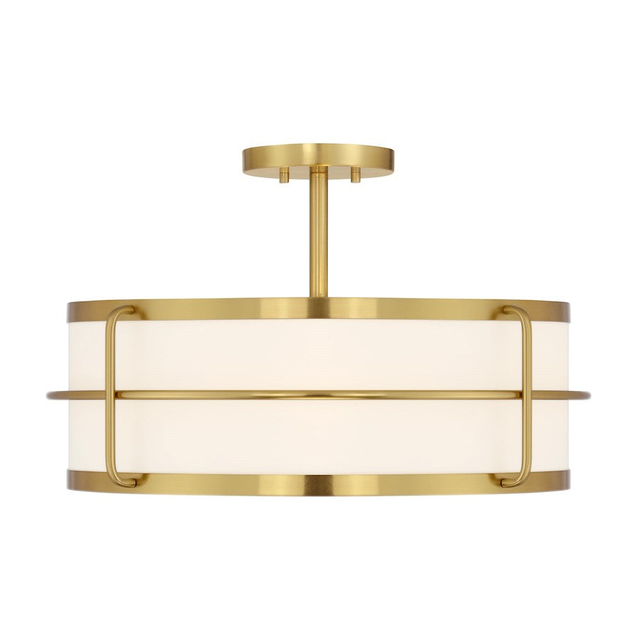 Savoy House Chauncey 4 Light Semi-Flush, Warm Brass/White