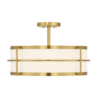 Savoy House Chauncey 4 Light Semi-Flush, Warm Brass/White