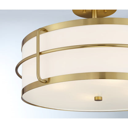 Savoy House Chauncey 4 Light Semi-Flush, Warm Brass/White