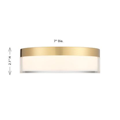 Savoy House Clarion 7in 1-Light LED Flush Mount | Modern Brass Metal and Acrylic | Indoor & Outdoor Wet Location | 1200 Lumens Dimmable | Model 6-4444-7-BR